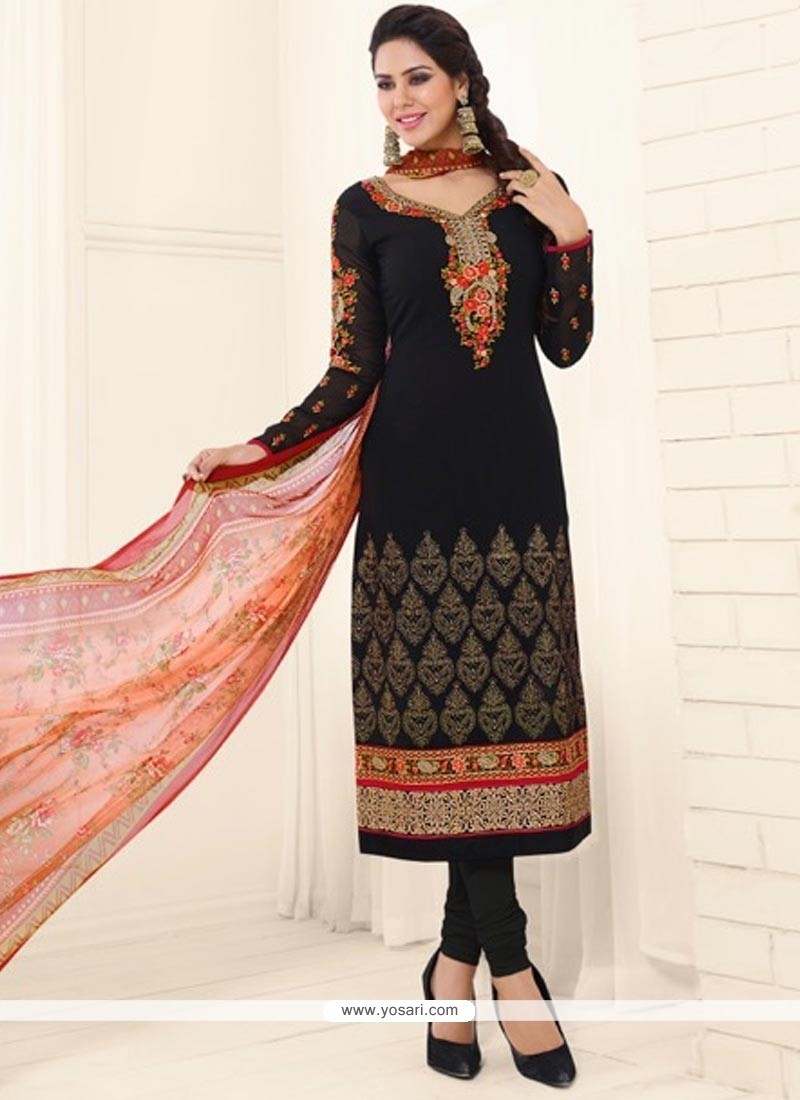 Black Salwar Suit in Velvet with Embroidery and Sequence Wor