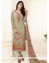 Customary Faux Georgette Beige Embroidered Work Churidar Designer Suit