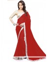 Red Lace Work Faux Georgette Casual Saree