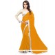 Captivating Mustard Lace Work Faux Georgette Casual Saree