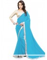 Especial Turquoise Lace Work Casual Saree