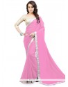 Enchanting Pink Lace Work Faux Georgette Casual Saree