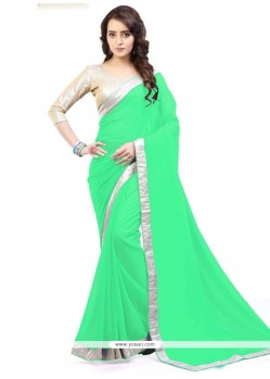 Miraculous Sea Green Lace Work Faux Georgette Casual Saree