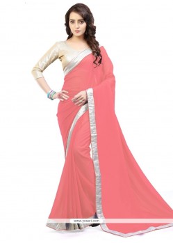 Trendy Pink Lace Work Casual Saree