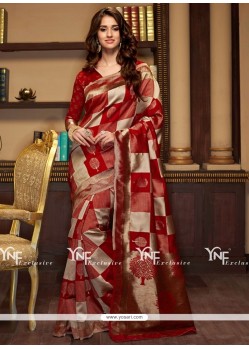 Mystical Red Cotton Silk Traditional Designer Saree