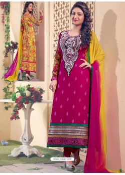 Yellow And Pink Georgette Churidar Suit