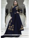 Impressive Navy Blue Embroidered Work Faux Georgette Designer Palazzo Suit