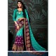 Splendid Multi Colour Lace Work Faux Chiffon Printed Saree