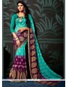 Splendid Multi Colour Lace Work Faux Chiffon Printed Saree