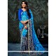 Titillating Blue And Grey Lace Work Printed Saree