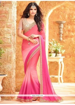 Cute Faux Georgette Hot Pink And Pink Shaded Saree