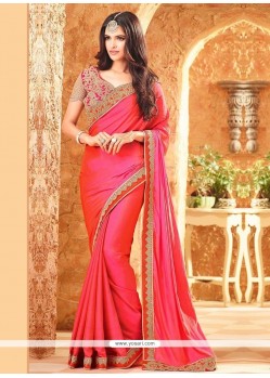 Peppy Lace Work Hot Pink Traditional Saree