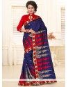 Scintillating Navy Blue And Red Traditional Saree