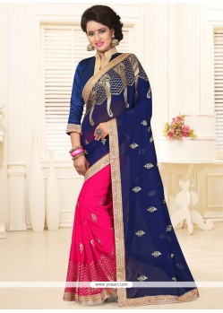Tiptop Faux Georgette Hot Pink And Navy Blue Saree