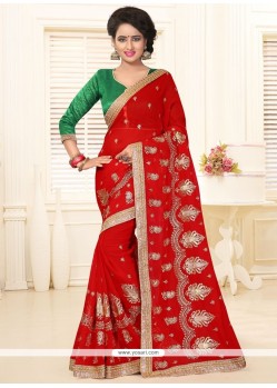 Angelic Embroidered Work Red Classic Saree
