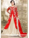 Astonishing Bhagalpuri Silk White And Red Long Choli Lehenga