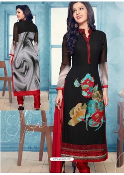 Black And Red Georgette Churidar Suit