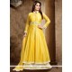 Fashionable Yellow Lace Work Dupion Silk Long Choli Lehenga