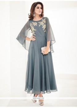 Modest Faux Georgette Grey Embroidered Work Party Wear Kurti
