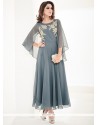 Modest Faux Georgette Grey Embroidered Work Party Wear Kurti