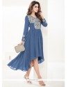Preferable Blue Embroidered Work Faux Georgette Party Wear Kurti