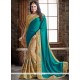Charismatic Patch Border Work Beige And Sea Green Faux Crepe Contemporary Saree