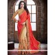 Beige And Orange Embroidered Work Crepe Silk Traditional Saree