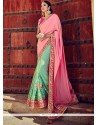 Absorbing Pink And Turquoise Designer Half N Half Saree