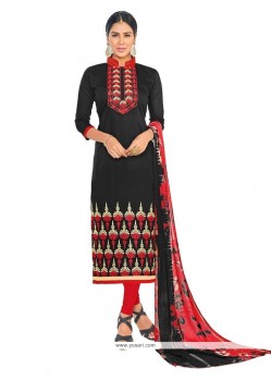 Invigorating Embroidered Work Black Chanderi Cotton Churidar Suit