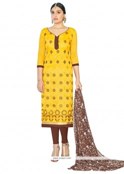 Sterling Chanderi Cotton Yellow Lace Work Churidar Suit
