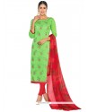 Fabulous Embroidered Work Green Churidar Suit