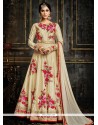 Fashionable Lace Work Beige Faux Georgette Anarkali Salwar Suit