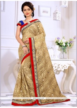 Delectable Embroidered Work Beige Classic Saree