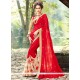 Precious Red Embroidered Work Faux Georgette Saree