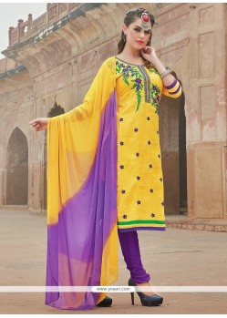 Fantastic Embroidered Work Cotton Churidar Suit