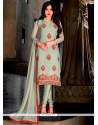 Perfect Lace Work Faux Georgette Sea Green Trendy Churidar Suit
