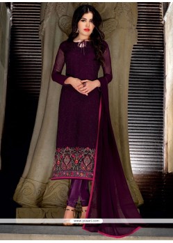 Entrancing Embroidered Work Faux Georgette Churidar Suit