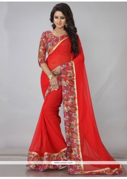 Whimsical Faux Georgette Red Casual Saree