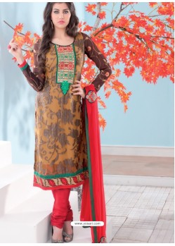 Brown And Red Brasso Churidar Suit