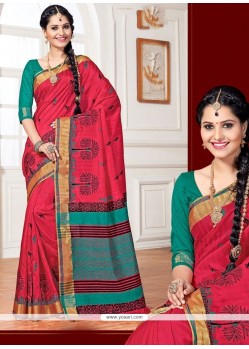 Bedazzling Red Weaving Work Traditional Designer Saree