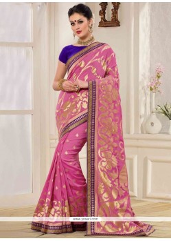 Picturesque Banarasi Silk Pink Print Work Designer Traditional Saree