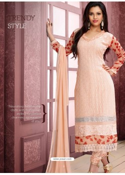 Cream And Red Pure Chiffon Churidar Suit