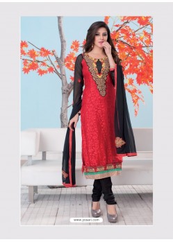Black And Red Brasso Churidar Suit