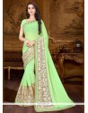 Staggering Net Sea Green Embroidered Work Saree