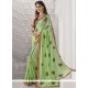Savory Sea Green Patch Border Work Faux Crepe Classic Saree