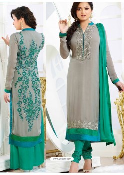 Gray And Green Georgette Pakistani Suits