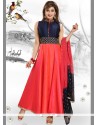Fashionable Navy Blue And Red Embroidered Work Readymade Anarkali Salwar Suit