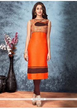 Brilliant Embroidered Work Orange Art Silk Party Wear Kurti