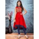 Mod Embroidered Work Red Party Wear Kurti
