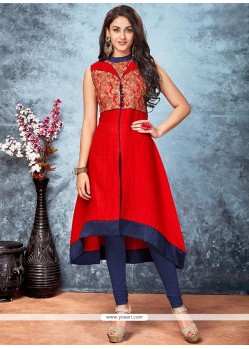 Mod Embroidered Work Red Party Wear Kurti